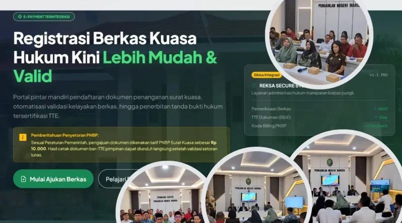 PN Marisa secara resmi merilis inovasi pelayanan publik unggulan berbasis web bernama aplikasi **REKSA** (*Registrasi Elektronik Surat Kuasa*)